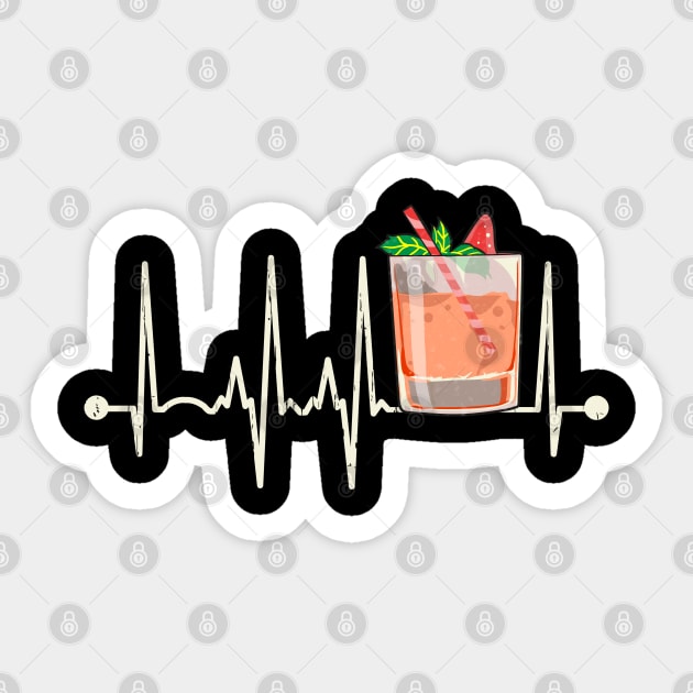 Funny Cocktail Rocks Glass Heartbeat Happy Cocktail Hour Sticker by Proficient Tees